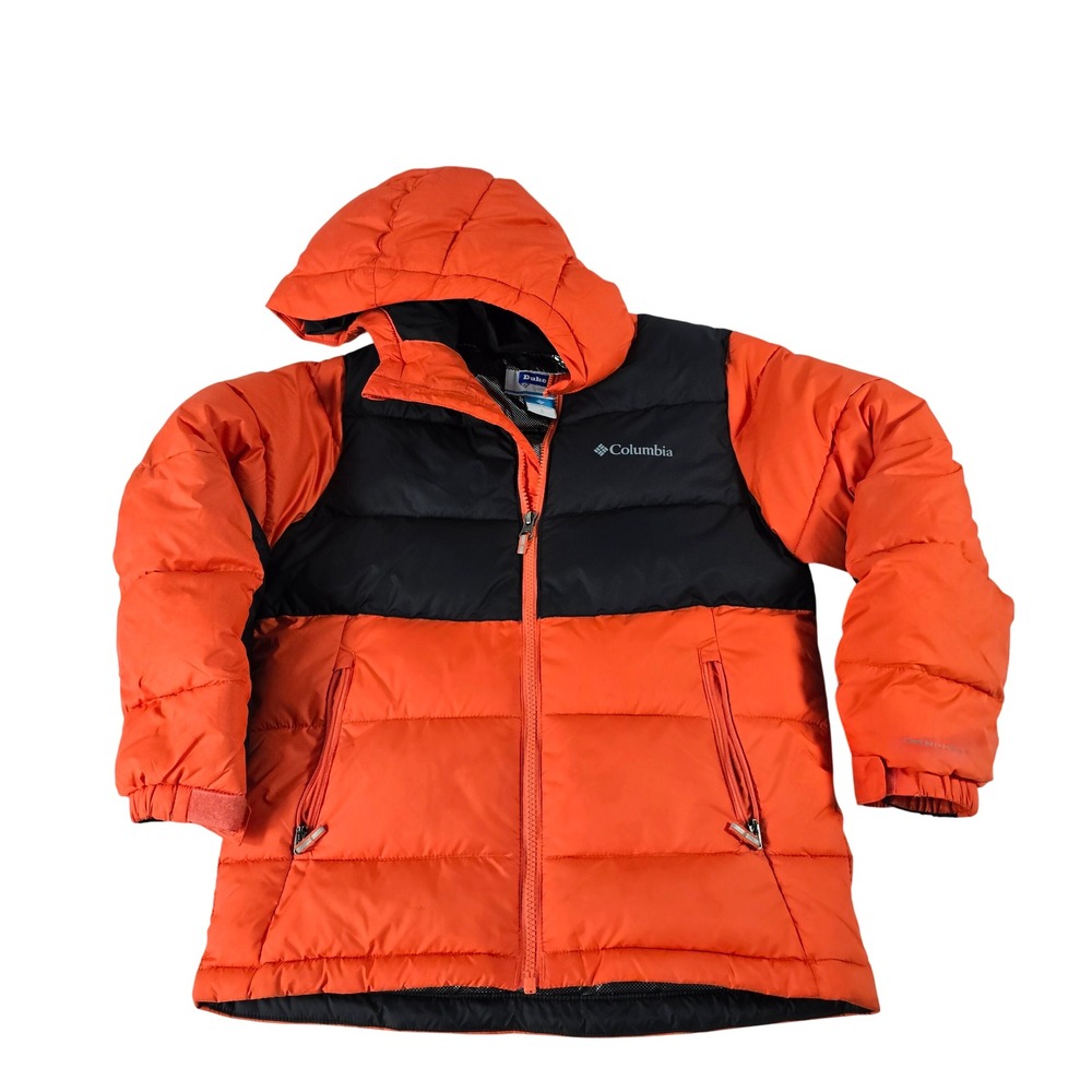 Columbia Kids Orange Black Omni-Heat Outgrown Puffer Jacket Hooded S 8